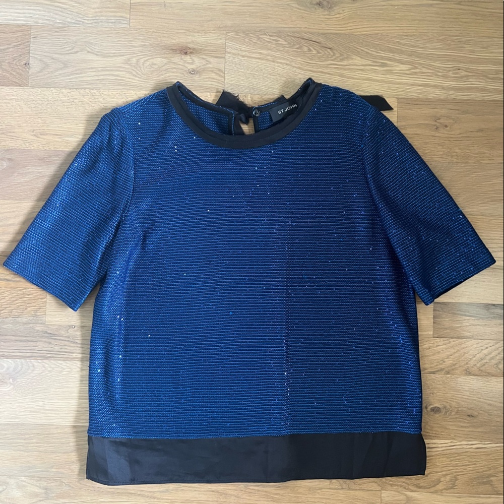 St John sequin black and blue evening top size M